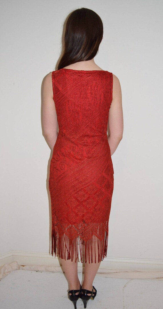 Vintage 1980's Sexy Red Fringe Cocktail Club Dres… - image 4