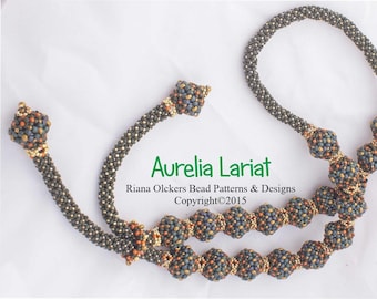 Aurelia Lariat Necklace Beading Pattern – Chenille, Peyote, Netting Stitch (PDF)