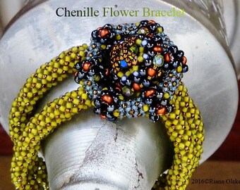 Beading pattern, Chenille Stitch Tutorial; Chenille Flower Bracelet Pattern;Seed bead weaving; Instant download