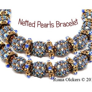 Netting stich bracelet tutorial;Bracelet Pattern; Beading pattern, Netting stitch, Netted Pearls Bracelet with Embellished Squares Pattern