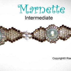 May include: A beaded bracelet with a pearl-like center bead and a gold-tone clasp. The bracelet is labeled "Marnette" and "Intermediate".