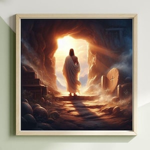 Jesus Resurrection Wall Art, Risen Christ Digital Print, Christian Easter Decor, Empty Tomb Watercolor, Religious Printable Download