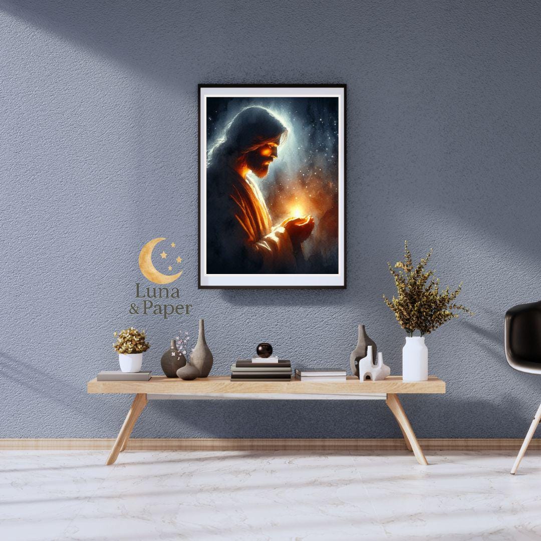 Jesus Holding Candle Print, Christian Light Wall Art, Watercolor ...
