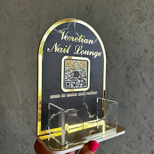 Glamour-kaartdisplay receptie, chique salonhouder, aangepaste QR-standaard, luxe bureauaccent, visitekaartjesvitrine, elegant kantoorcadeau
