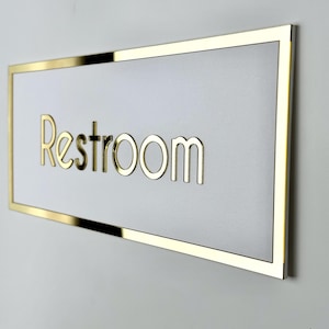 Acrylic door signboard restroom, bathroom sign, acrylic wall sign, gold mirror sign, business sign, office door sign, business owner gift