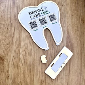 Visitenkartenhalter für Schreibtisch für Zahnarzt, Acryl Visitenkartenhalter, QR-Code Display, zahnförmiges Schild, benutzerdefinierter QR-Code, Werbegeschenk