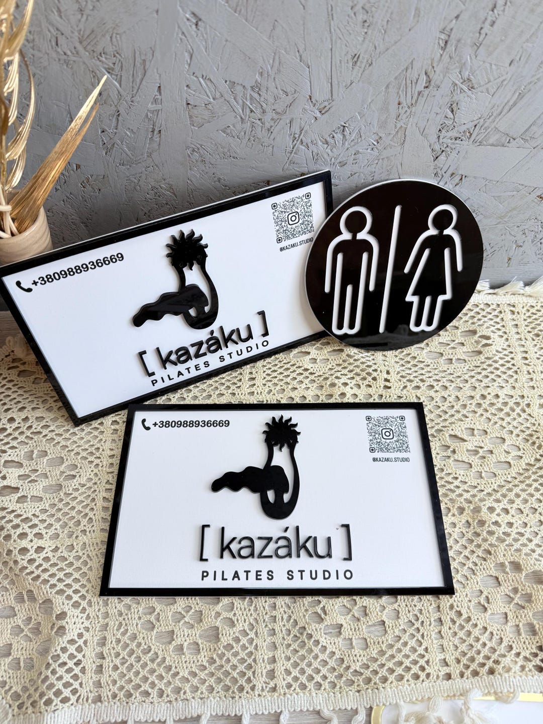 Personalized Studio Door Sign Set, Monochrome Acrylic Plaque, Office or ...