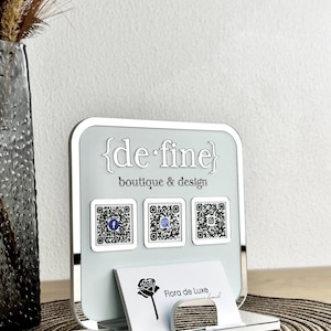 Tavolo da lavoro con 3 link QR, cartello con codice QR, cartello QR in acrilico, decorazione per bancone di salone, codice QR in negozio, porta biglietti in acrilico, regalo per titolari di attività