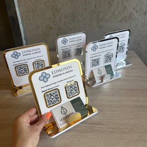 QRメディアビジネススタンド、QRコードディスプレイ、ビジネスサイネージ、QRビジネススタンド、サロンサイン、カスタム名刺、ビジネスギフト、オフィスギフト