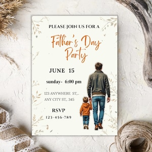 Vaderdagkaart bewerkbare canvas brunch uitnodiging sjabloon - familiebijeenkomst flyer, Vaderdag evenement uitnodigen afdrukbare