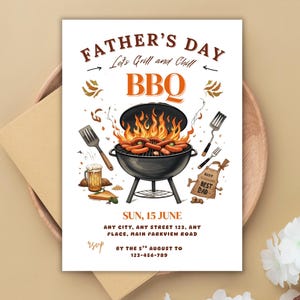 Fathers Day Invite Editable BBQ Invitation Template - Happy Father’s Day Brunch & Barbecue Party Invite
