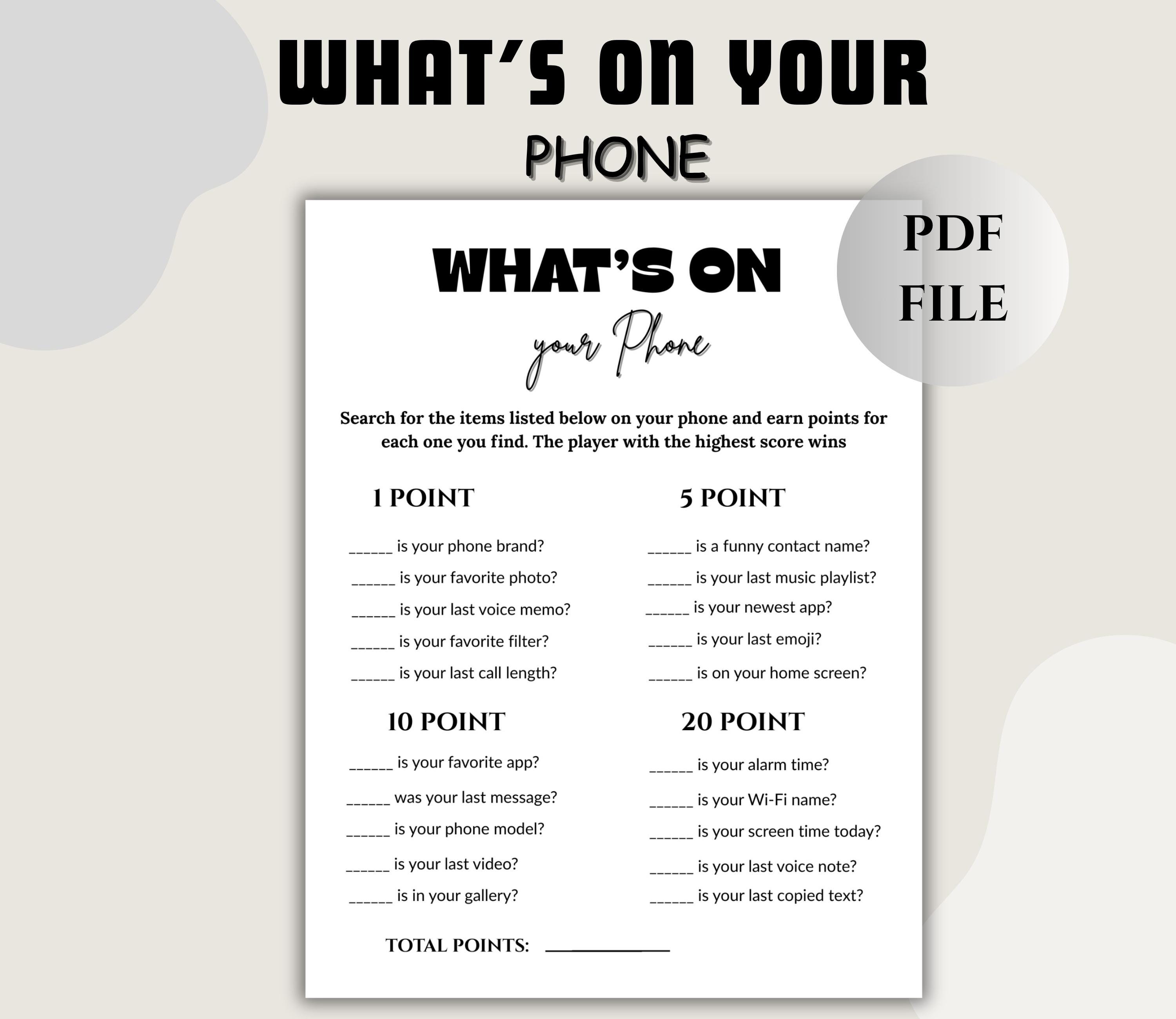 Icebreaker Game: Whats on Your Phone Family Reunion & Office Party Cell Phone Group Activity Fun