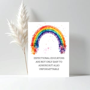 Afdrukbare bedankkaart voor waardering van de leraar, dankbaarheid aan het einde van het jaar, regenboogaquarel, digitale download, citaten