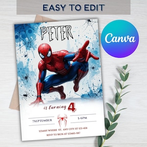 Convite de festa de aniversário editável do Homem-Aranha, download instantâneo Spidey Evite com design de quadrinhos dinâmico, aniversário infantil do Homem-Aranha