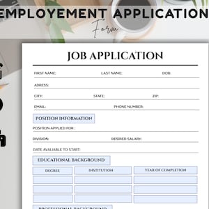 Solicitud de empleo digital (descargable): documento de empleo instantáneo para solicitar empleo y PDF listo para empleadores.