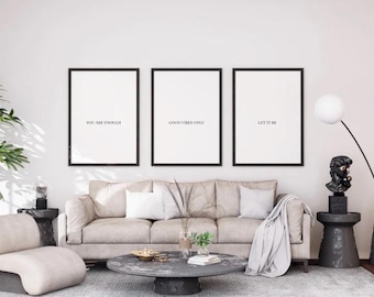 Stampe artistiche da parete con affermazioni motivazionali (set da 3) — Citazioni motivazionali minimaliste, download digitale stampabile, arredamento moderno per l'ufficio in casa