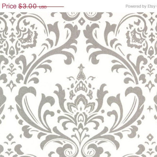 Closing Shop CLEARANCE - Remnant  Home Dec Fabric -Traditions Damask, Gray and White - Premier Prints - 1/2 Yard