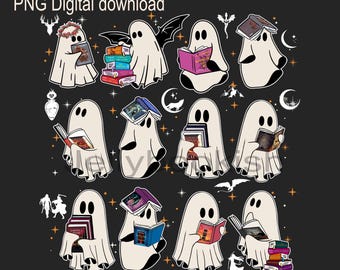 Bookish Ghosts PNG, Fantasy Series Png Design, Acotar Crescent City Throne Of Glass, Ghost Reading Fantasy Book Png (Digital Download)