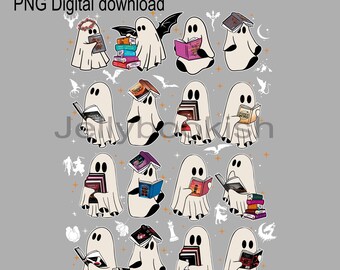 Ghost Reading Books PNG, Fantasy Series, Dark Shirt (Digital Download)