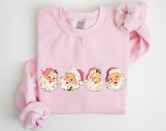 Pink Santa Claus Sweatshirt, Retro Santa Tee Shirt