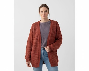 Textured Knit Cardigan Pattern PDF – V Neck Cozy Sweater Tutorial