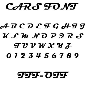 Fuente de la película Cars (TTF OTF), letras y números del alfabeto de Lightning Race para Cricut y Design Space, fuente de cumpleaños con temática de coches, descarga instantánea
