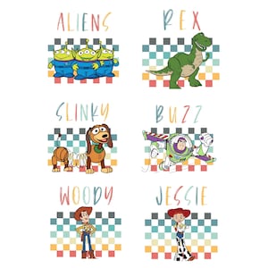 Toy Story Png Bundle, Pastel Woody Buzz Jessie Aliens Clipart Set, Checkerboard Background Png, Cute Cartoon Digital Download for Print