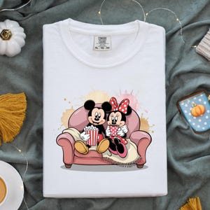 Cute Movie Night Couple Png, Mickey and Minnie Style Clipart, Cartoon Love Sofa Design, Cozy Digital Download for Sublimation