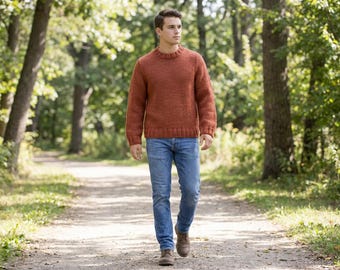 Knit Mens Sweater Pattern Cozy Bulky Easy Top Down Pullover PDF