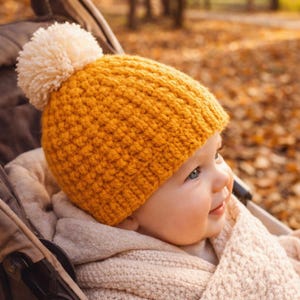 Puff Stitch Beanie Crochet Pattern, Ribbed Brim Hat PDF, Medium Weight Yarn