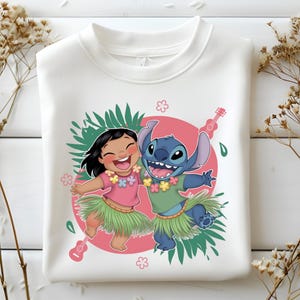 Lilo and Stitch Png, Tropical Hula Dance Clipart, Hawaii Cartoon Duo Png for Sublimation Shirt, Luau Party Design, Digital Download