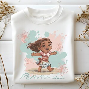 Chibi Moana Beach Png, Tropikalna Wyspa Dziewczyna Clipart, Uroczy Ocean Wave Cartoon Design, Pastel Hibiscus Sublimacja Sztuka, Natychmiastowe Pobieranie