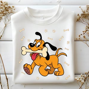 Pluto with Bone Png, Cute Cartoon Dog Clipart, Classic Yellow Puppy Design, Paw and Bone Pattern Sublimation Art, Instant Digital Download