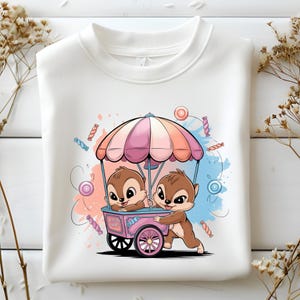 Chibi Chip and Dale Png, Cotton Candy Cart Clipart, Cute Candy Shop Cartoon Design, Pastel Sweet Carnival Art, Instant Digital Download