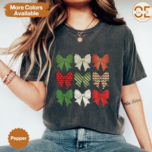 Comfort Colors® Christmas Bow Shirt, Coquette Christmas Shirt, Vintage Bow Tee, Holiday Shirt, Gift For Her, Christmas Bow Tee, Ribbon Tee