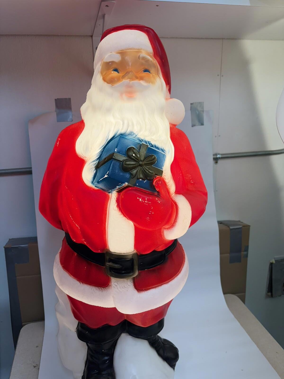 Vintage General Foam Plastics 33" Santa With Blue Present Blow Mold