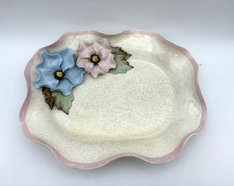 Capodimonte Style Ceramic Vanity Tray: Pastel Floral Cottagecore Decor