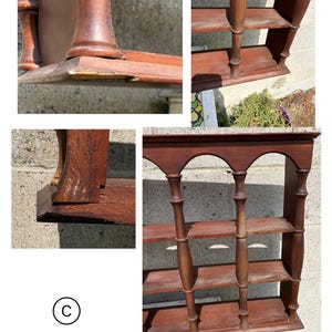 May include: A brown wooden wall-mounted display shelf featuring eighteen individual cubbies for tea cups. The unit has arched top detailing and vertical spindle-style dividers. The text "C Rustic 18 Cubby Tea Cup Display" is printed below.