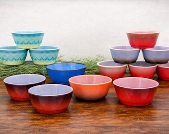 Vintage Fire King Ombre Cereal Bowl – Blue Red Orange Teal Black– Mid Century Kitchen