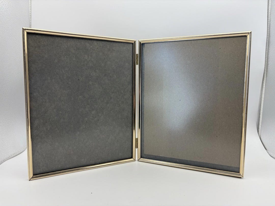 Vintage MCM Ornate Gold Tone Matte Glass Bifold Double 8x10 Hinged ...