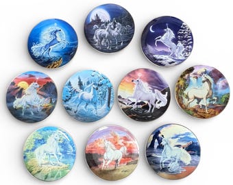 Celestial Unicorn Decorative Plates - Franklin Mint Diamond Fantasy