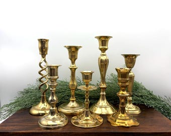 Vintage Brass Candlestick Set - Twisted Barley and Ornate Candlesticks