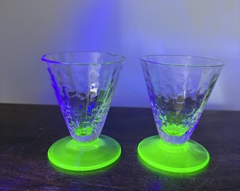 Vintage Green Vaseline Glass Cocktail Glasses As is