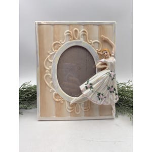 Vintage Porcelain Ballerina Picture Frame Iridescent Pink Roses Ballet, Shabby Chic, Cottage Decor