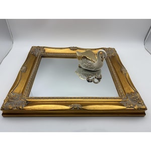 Vintage Gold Ornate Vanity Mirror Tray, Baroque Square Decorative Display 13 Inch