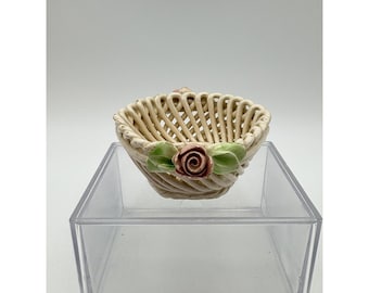 Vintage Italian Ceramic Lattice Basket: Shabby Cottage Decor