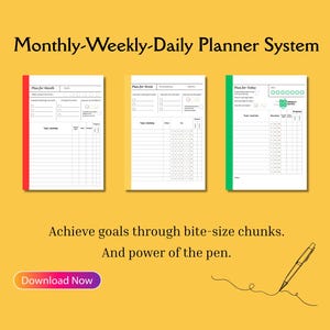 Printable Paper Planner | Monthly-Weekly-Daily 1-Sheet System | Priority Matrix | Pen & Paper Productivity System | Beat Task Avoidance