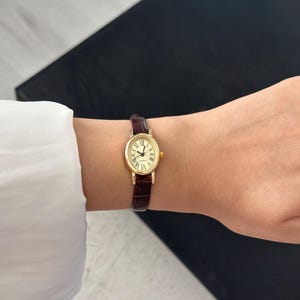 Brown Leather Women Watch: Dainty Leather Strap Minimalist , Elegant Wristwatch image 9