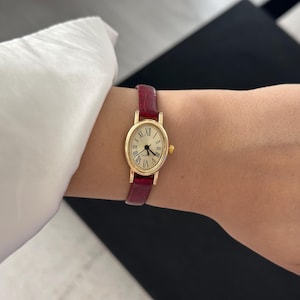 Brown Leather Women Watch: Dainty Leather Strap Minimalist , Elegant Wristwatch image 17
