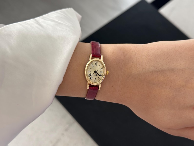 Brown Leather Women Watch: Dainty Leather Strap Minimalist , Elegant Wristwatch image 17